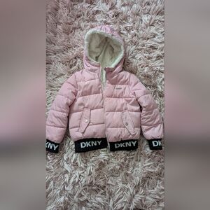 Reversible Girls DKNY Light Pink Hooded Puffer Jacket